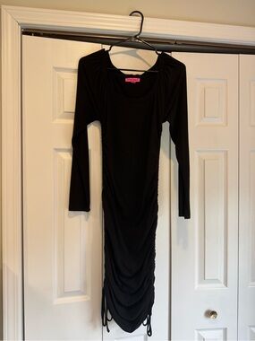 Betsey Johnson Black Long Sleeve Ruched Bodycon Dress
